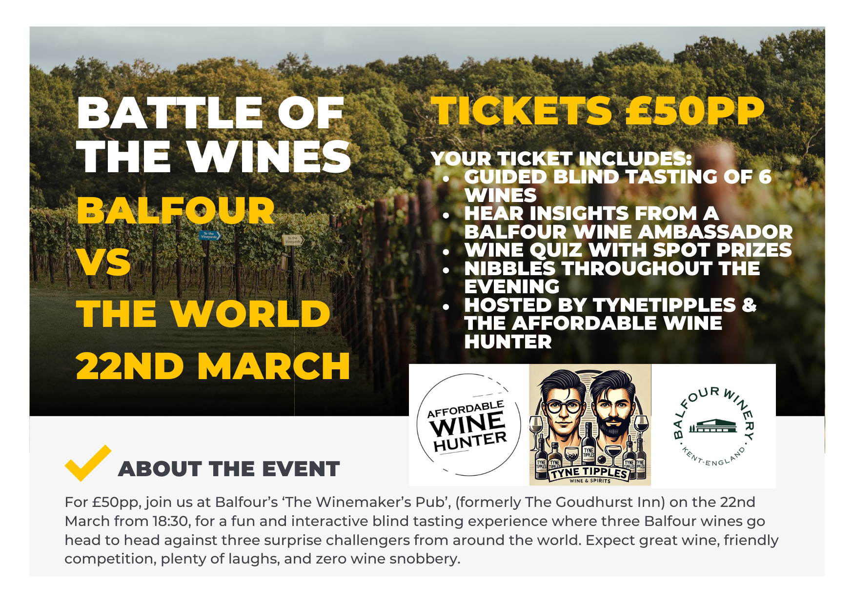 22nd March, Balfour WineMakers Pub